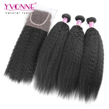 Brazilian Kinky Straight Hair Bundles with Lace Closure